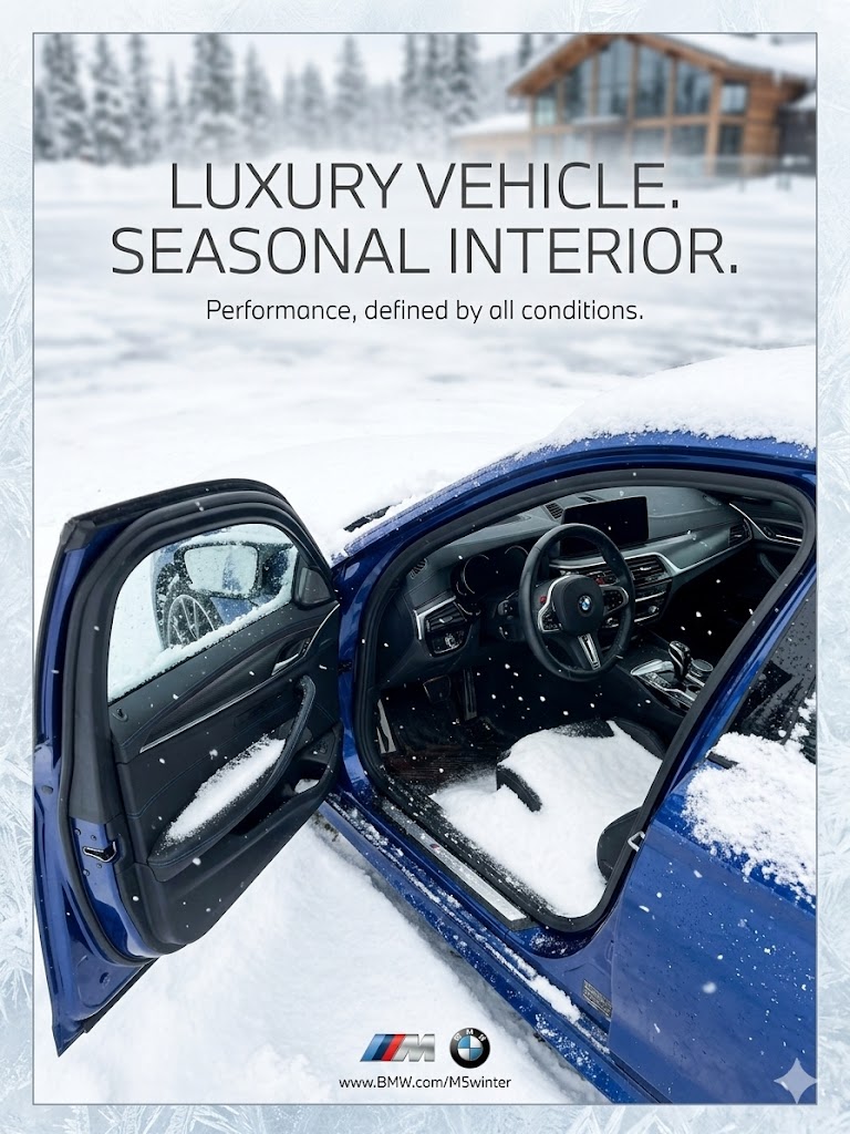 Luxury vehicle. Seasonal interior. — Winter BMW in snow